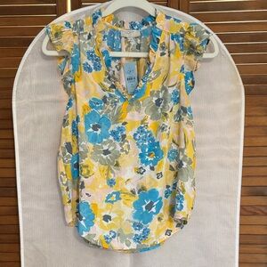 LOFT Women's Floral Blouse - Yellow, Blue, and Gray